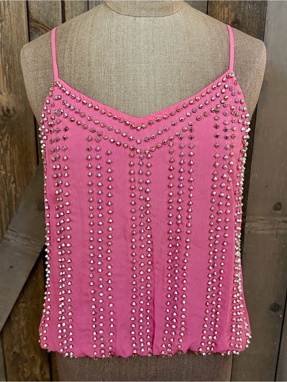 Bayod Pink Beaded Embellished Cami Top Medium Y2K Party Going Out Glam Studs